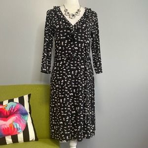 Boden Logan Black Painted Daisy Floral Jersey Belted Dress 8